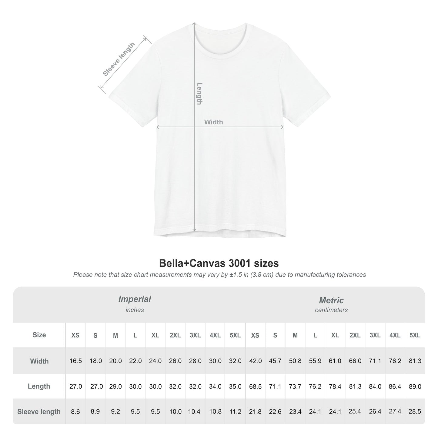 Tee Size Chart