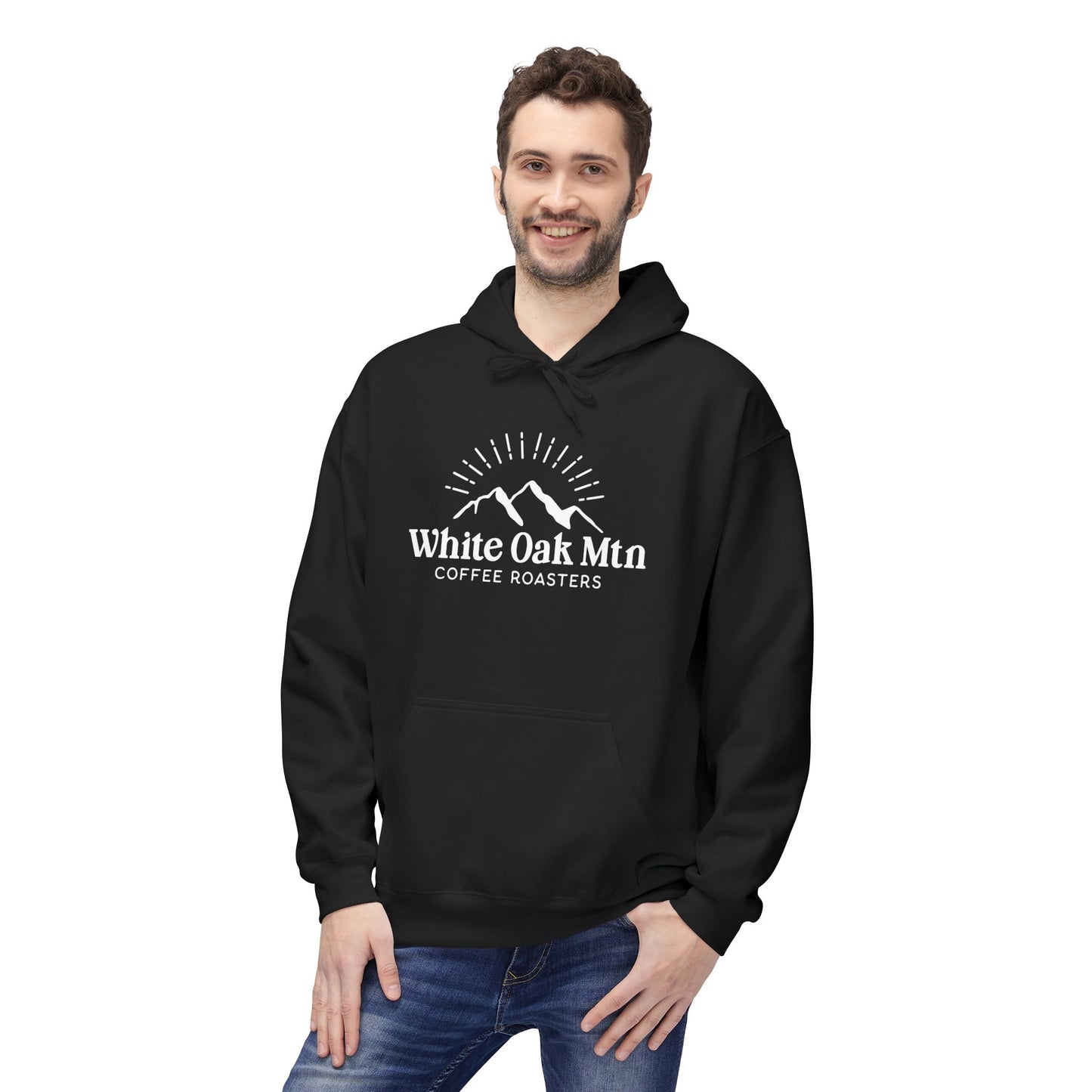 Classic Logo Pullover Hoodie {Black} Model- White Oak Mountain Coffee Roasters
