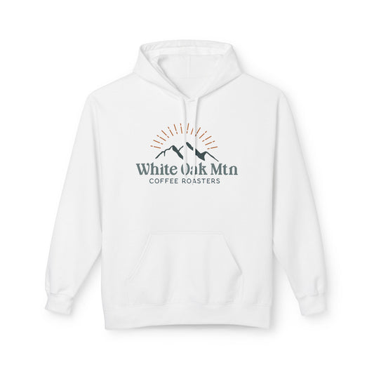 Classic Pullover Hoodie Size Chart {White} Front - White Oak Mountain Coffee Roasters