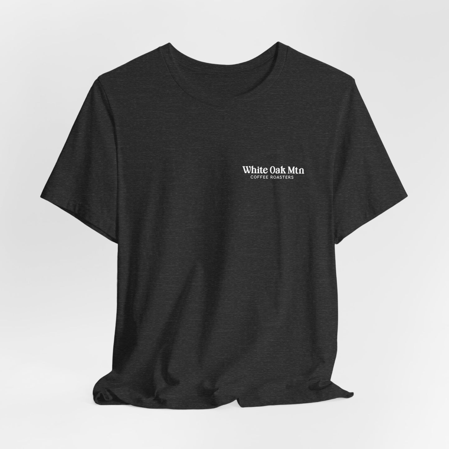Dark Heather Gray Logo Tee Front - White Oak Mountain Coffee Roaster
