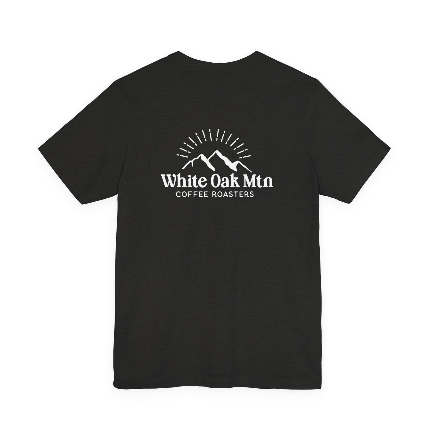 Heather Black Logo Tee Back - White Oak Mountain Coffee Roaster