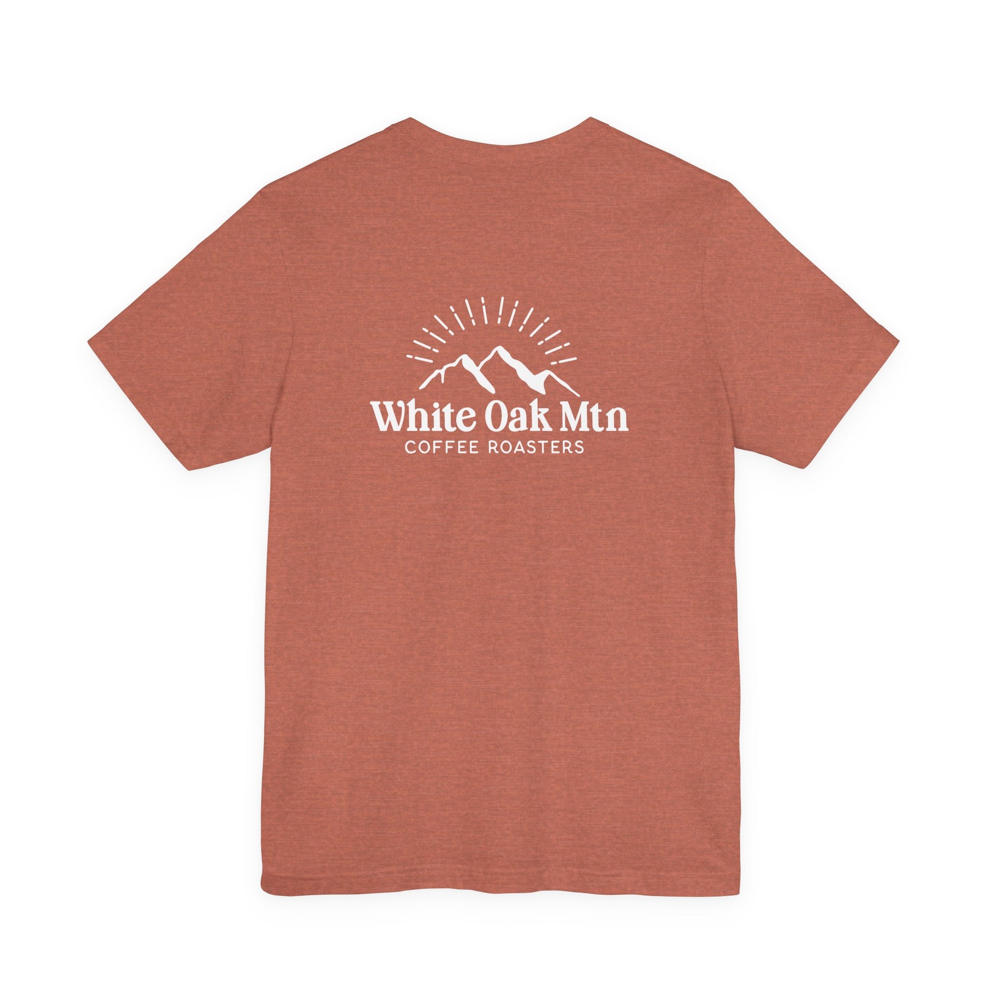 Heather Clay Logo Tee Back- White Oak Mountain Coffee Roaster