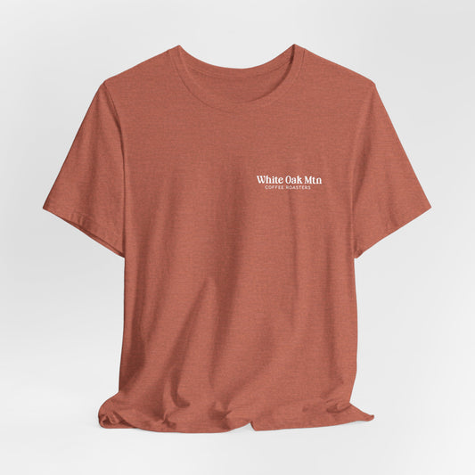 Heather Clay Logo Tee Front - White Oak Mountain Coffee Roaster