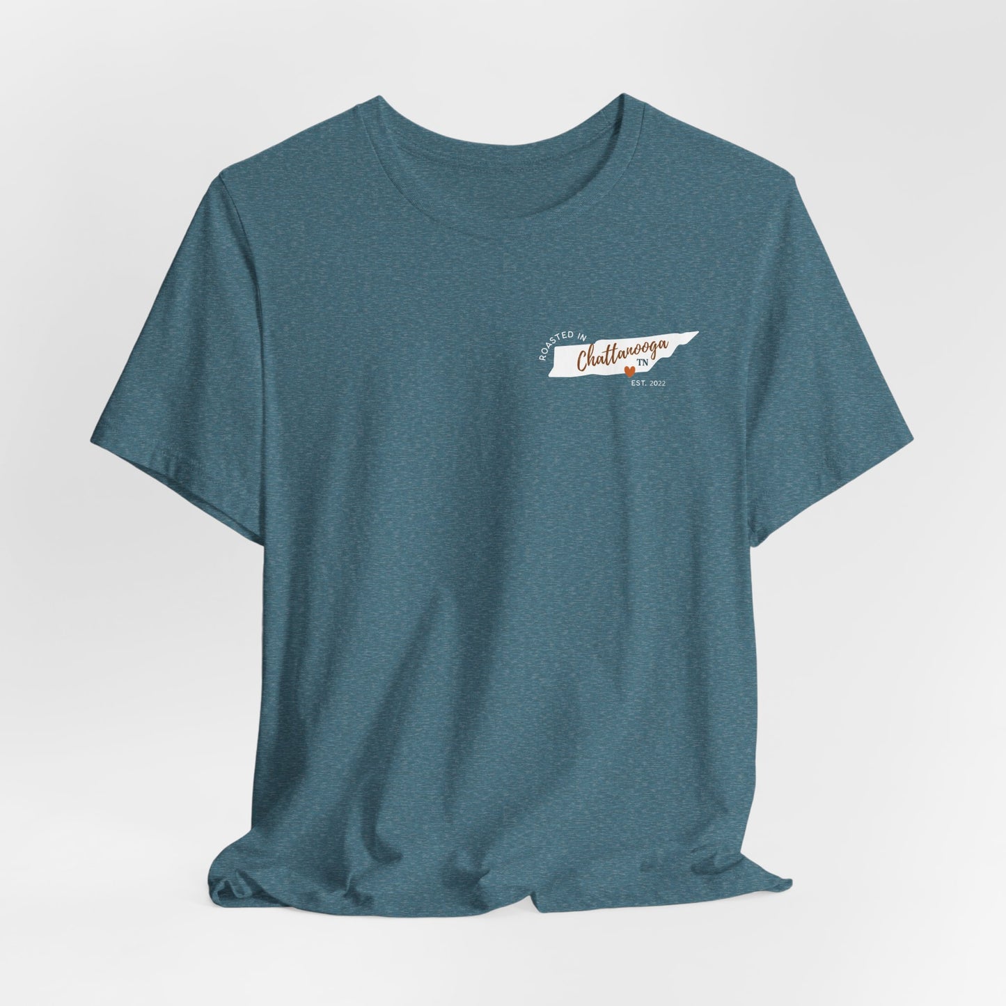 Heather Deep Teal Chattanooga Tee Front - White Oak Mountain Coffee Roaster