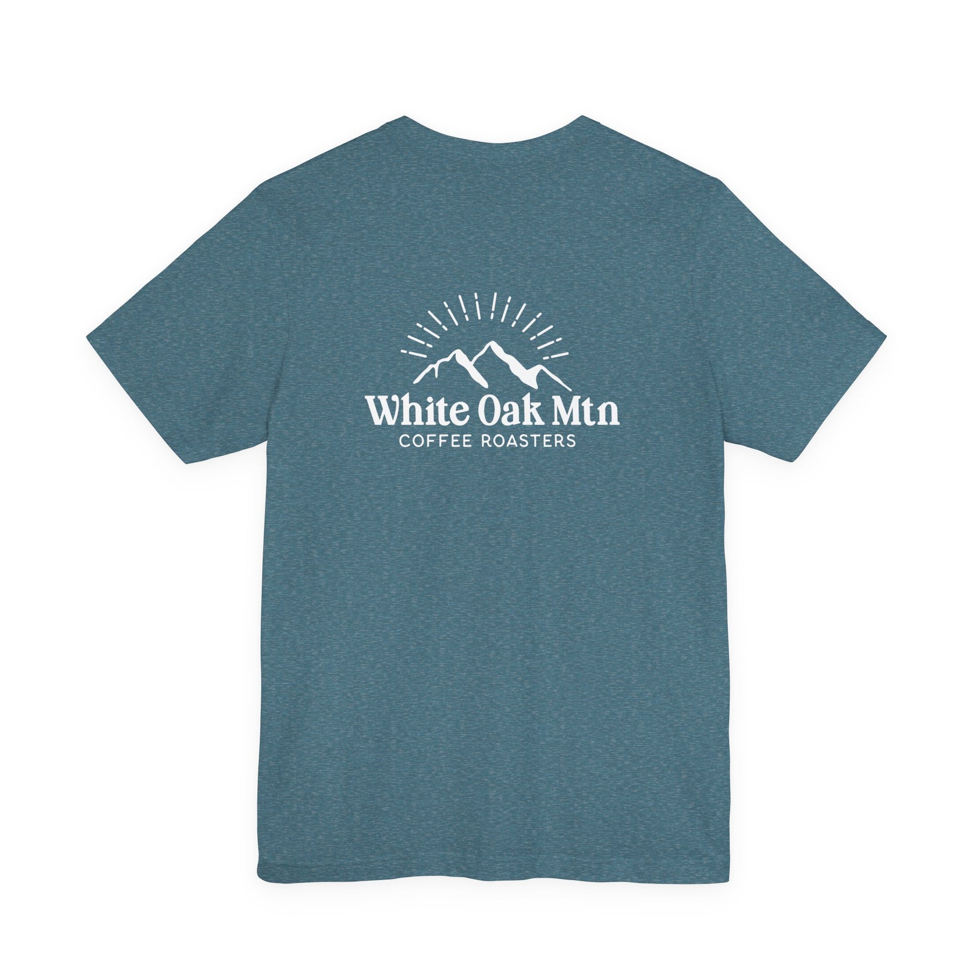 Heather Deep Teal Logo Tee Back - White Oak Mountain Coffee Roaster