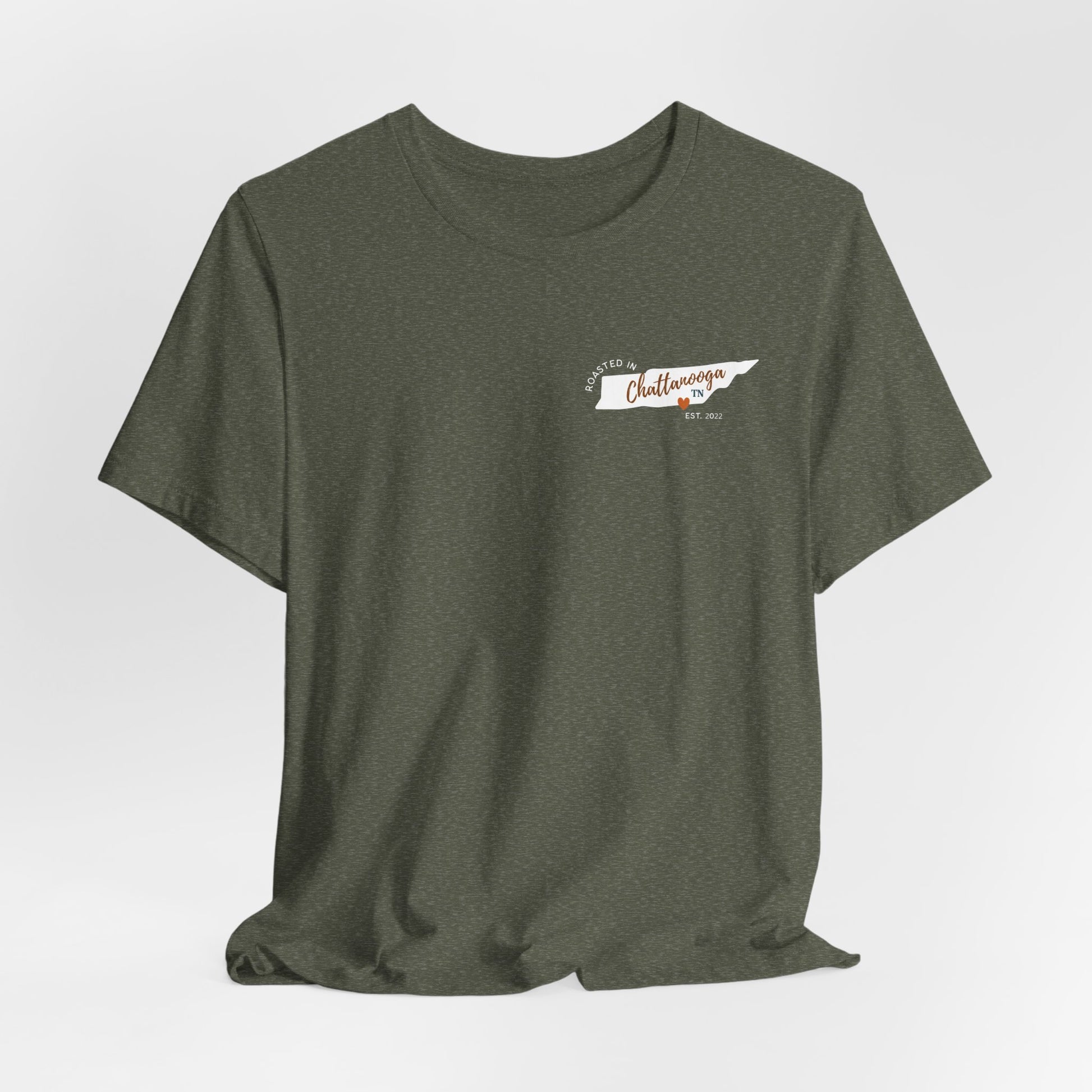 Heather Military Green Chattanooga Tee Front  - White Oak Mountain Coffee Roasters