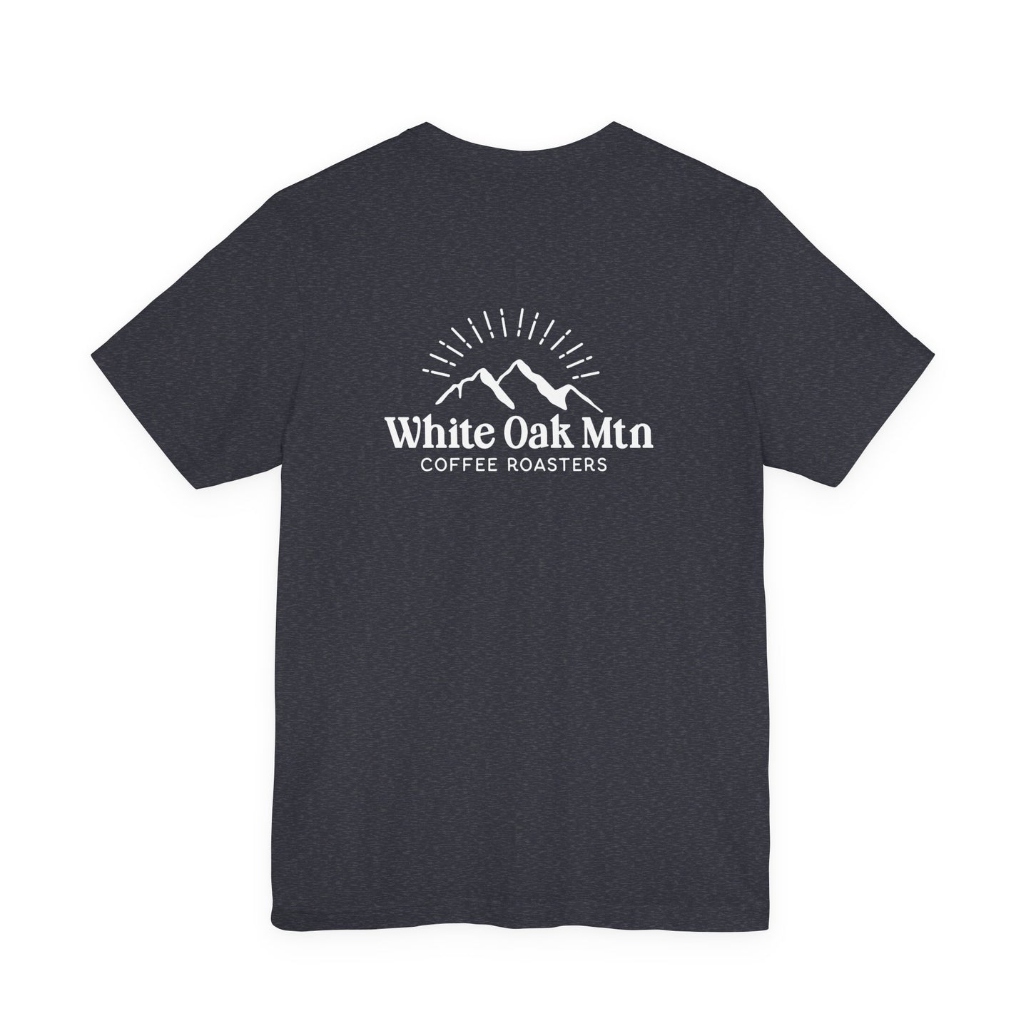 Heather Navy Logo Tee Back - White Oak Mountain Coffee Roaster