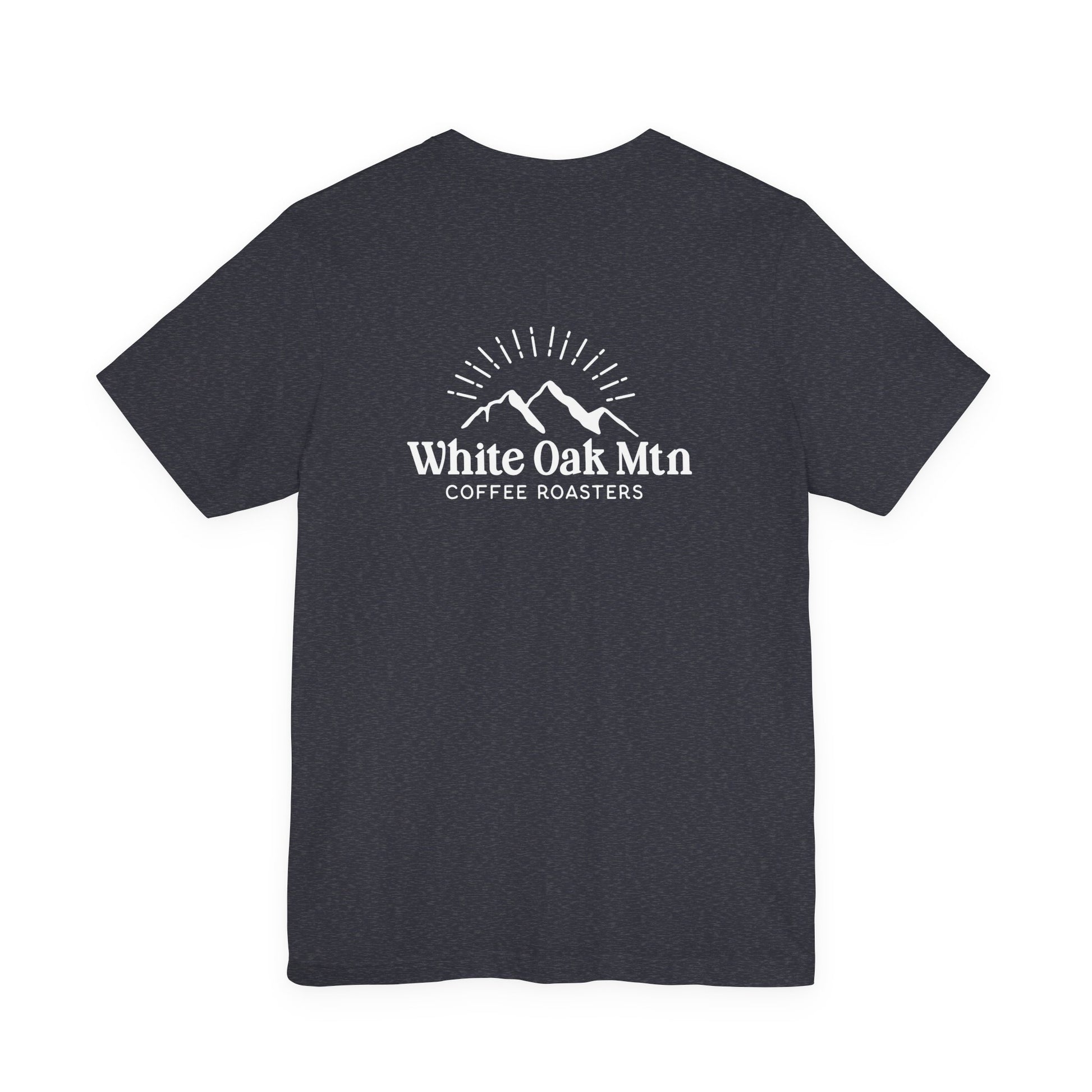 Heather Navy Logo Tee Back - White Oak Mountain Coffee Roaster