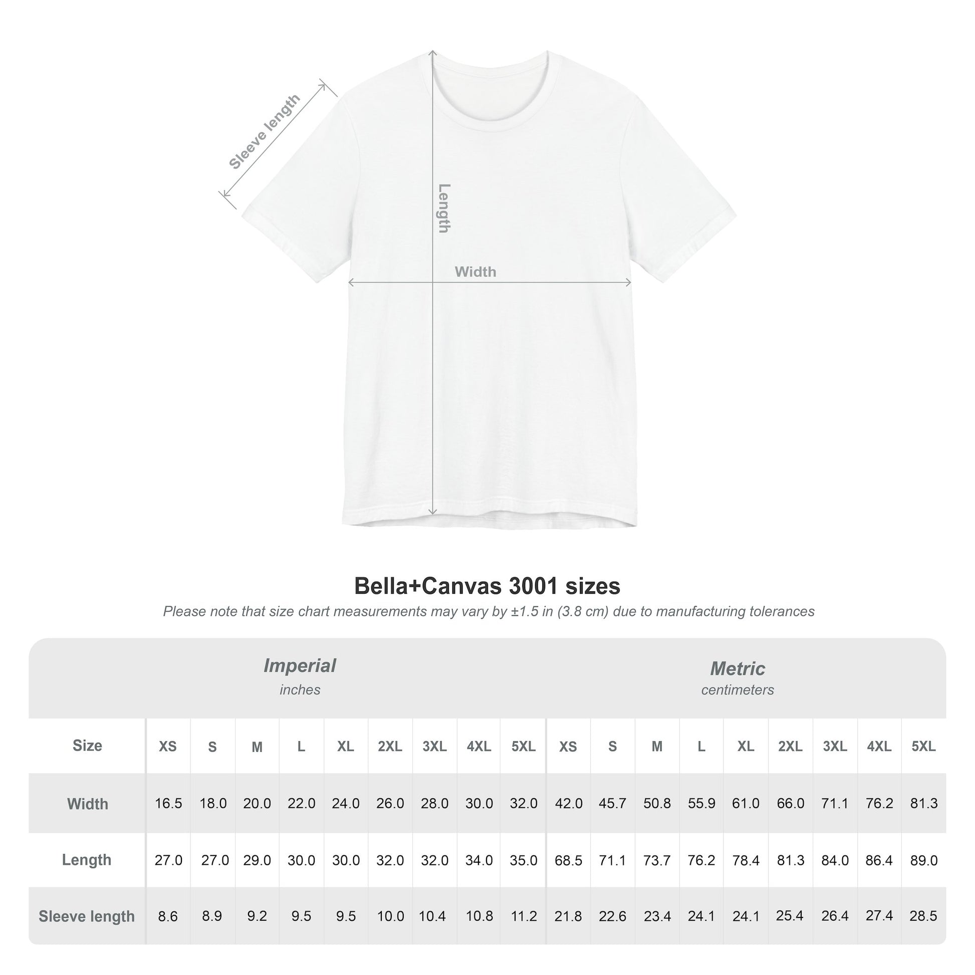 Tee Size Chart