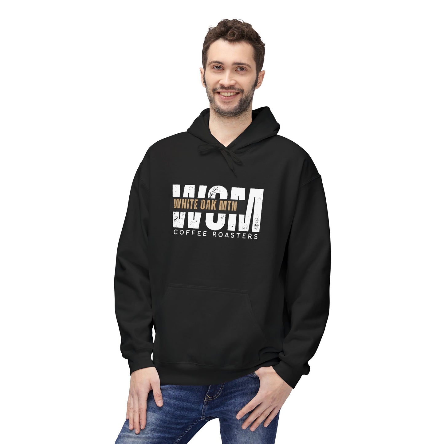 WOM Roaster's Pullover Hoodie Model - White Oak Mountain Coffee Roasters